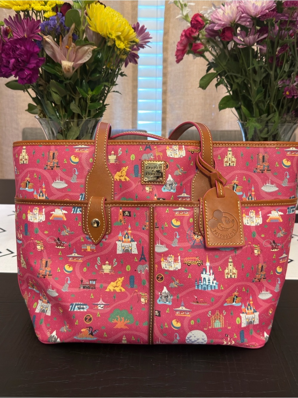 Dooney & Bourke Annual Passholder Pink Disney Parks Icon Tote with Leather Trim